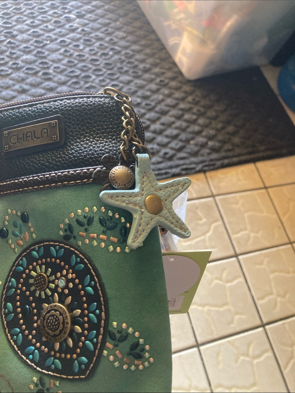 Chala Teal Turtle Embellished Crossbody Pouch - Picture 5 of 8